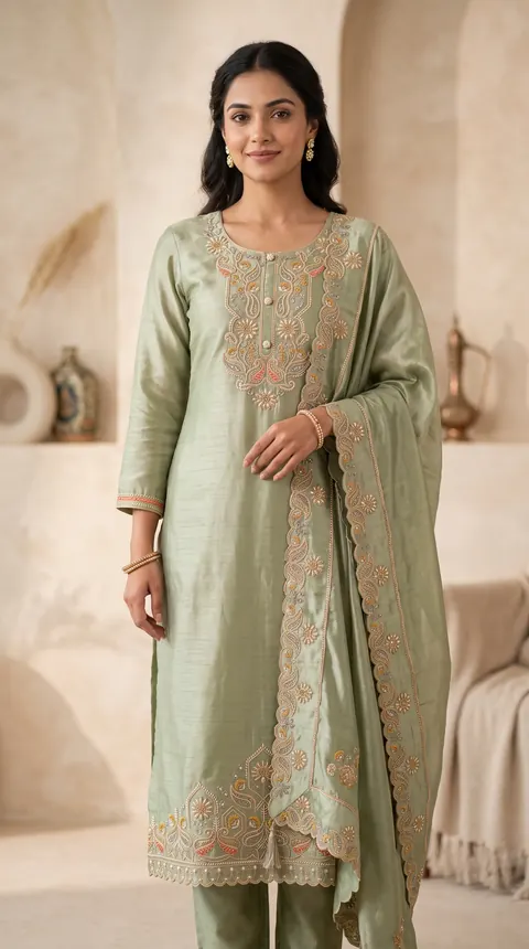 Sage Zari Suit Set
